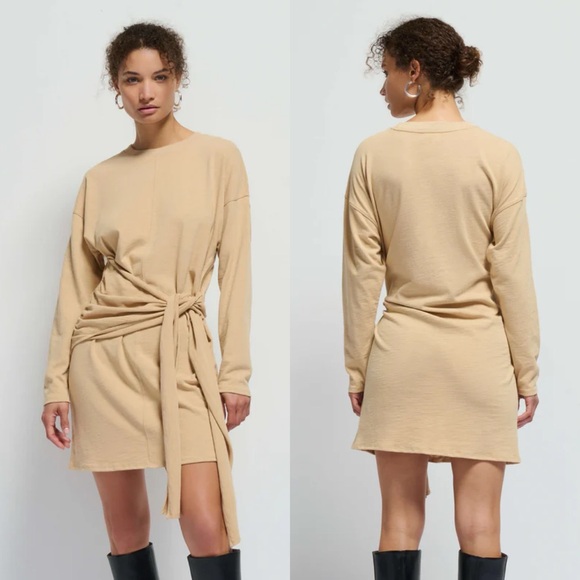 Nation LTD Gloria Wrap Tie Mini Dress in Warm Sand Cotton - Picture 1 of 17